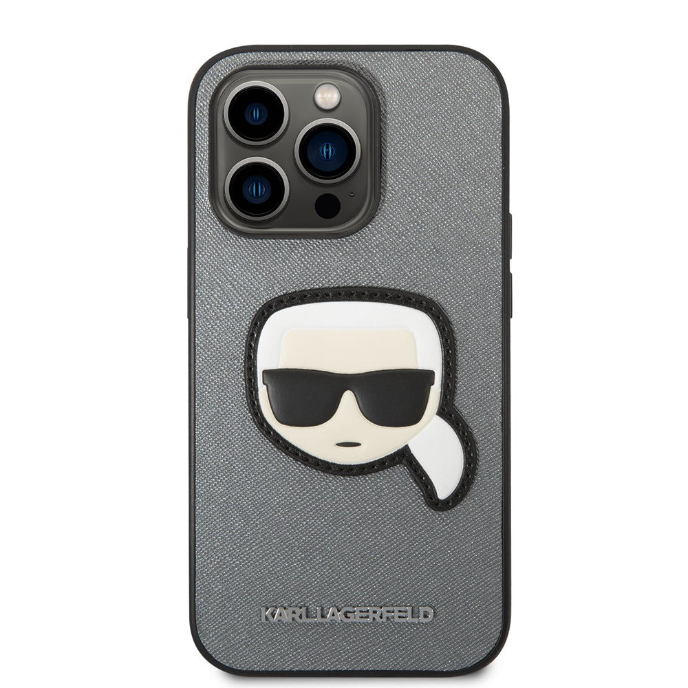 Futrola za Apple iPhone 14 Pro, Karl Lagerfeld, Saffiano Karl's Head, Srebrna