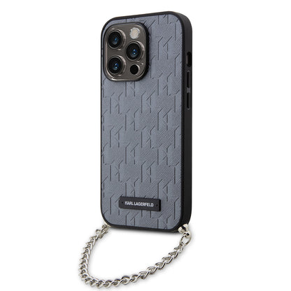 Futrola za Apple iPhone 14 Pro, Karl Lagerfeld, Saffiano Monogram Chain, Srebrna