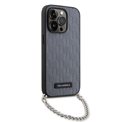 Futrola za Apple iPhone 14 Pro, Karl Lagerfeld, Saffiano Monogram Chain, Srebrna