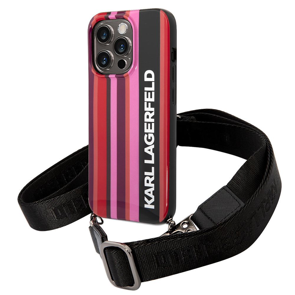 Futrola za Apple iPhone 14 Pro Max, Karl Lagerfeld, Color Stripes with Strap, Roze