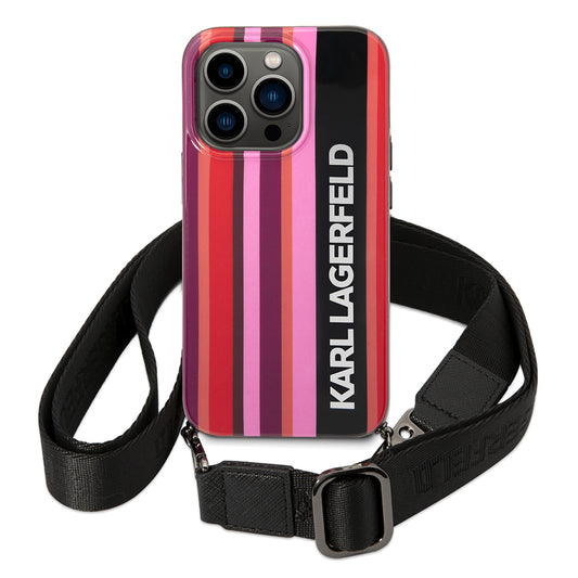 Futrola za Apple iPhone 14 Pro Max, Karl Lagerfeld, Color Stripes with Strap, Roze