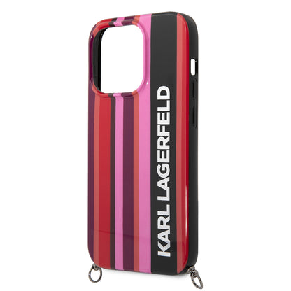 Futrola za Apple iPhone 14 Pro Max, Karl Lagerfeld, Color Stripes with Strap, Roze