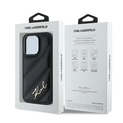 Futrola za Apple iPhone 14 Pro Max, Karl Lagerfeld, Diagonal Quilted Script, Crna