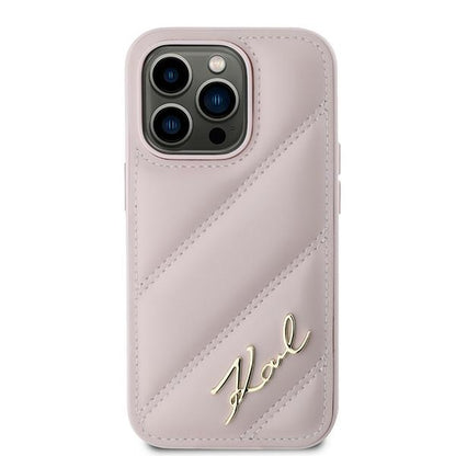 Futrola za Apple iPhone 14 Pro Max, Karl Lagerfeld, Diagonal Quilted Script, Roze