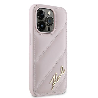 Futrola za Apple iPhone 14 Pro Max, Karl Lagerfeld, Diagonal Quilted Script, Roze