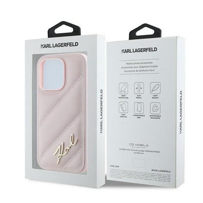 Futrola za Apple iPhone 14 Pro Max, Karl Lagerfeld, Diagonal Quilted Script, Roze