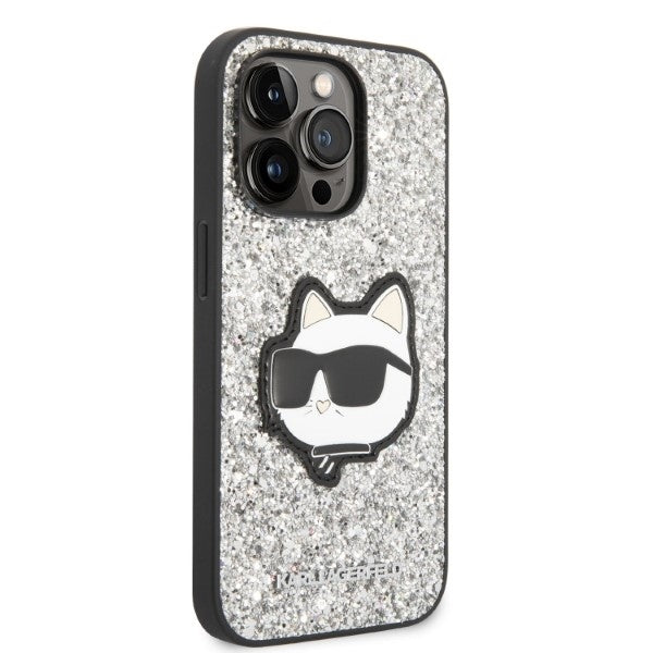 Futrola za Apple iPhone 14 Pro Max, Karl Lagerfeld, Glitter Choupette Patch, Srebrna