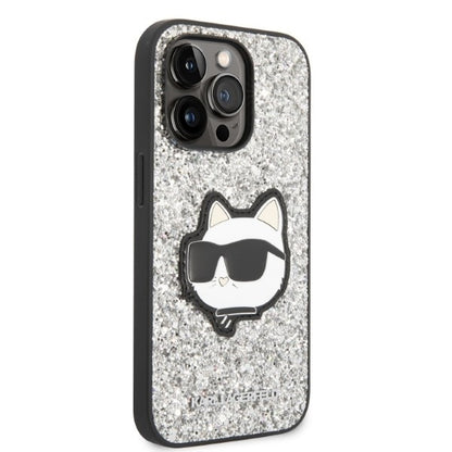 Futrola za Apple iPhone 14 Pro Max, Karl Lagerfeld, Glitter Choupette Patch, Srebrna
