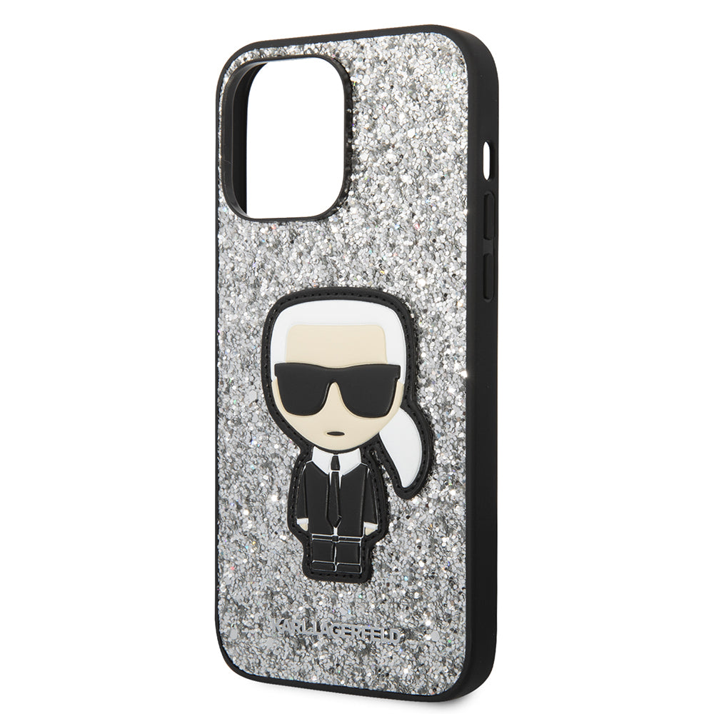 Futrola za Apple iPhone 14 Pro Max, Karl Lagerfeld, Glitter Flakes Ikonik Karl, Srebrna