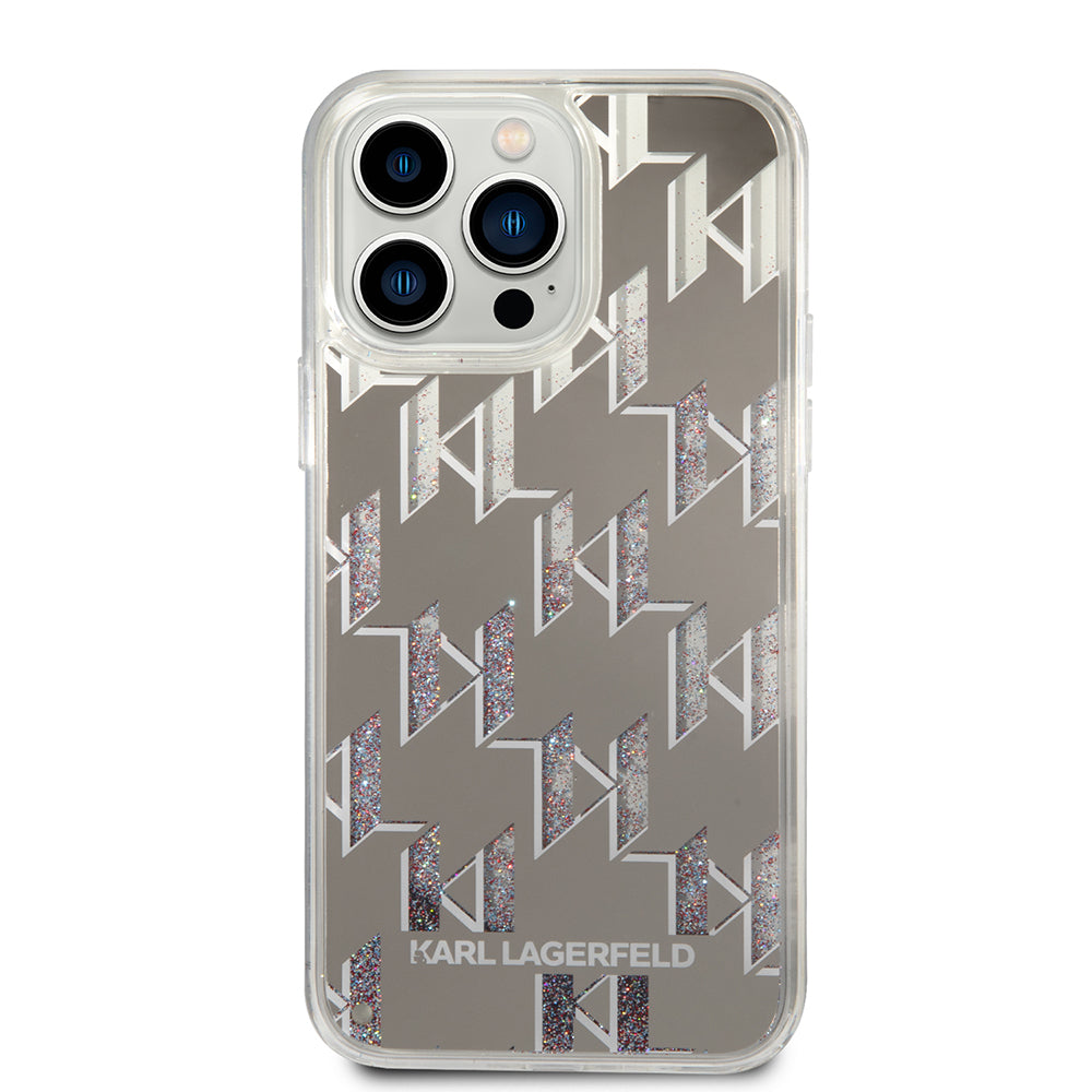 Futrola za Apple iPhone 14 Pro Max, Karl Lagerfeld, Liquid Glitter Monogram, Srebrna
