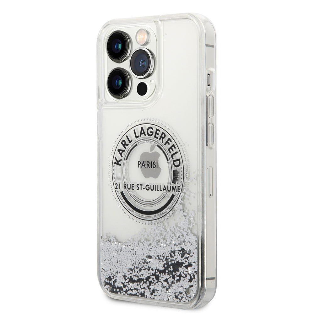Futrola za Apple iPhone 14 Pro Max, Karl Lagerfeld, Liquid Glitter RSG, Srebrna