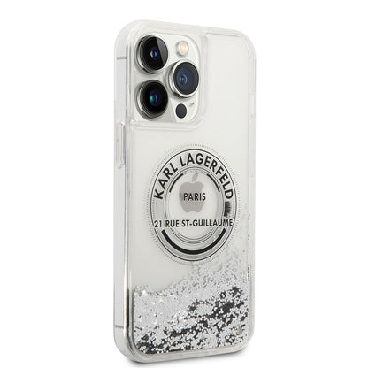 Futrola za Apple iPhone 14 Pro Max, Karl Lagerfeld, Liquid Glitter RSG, Srebrna
