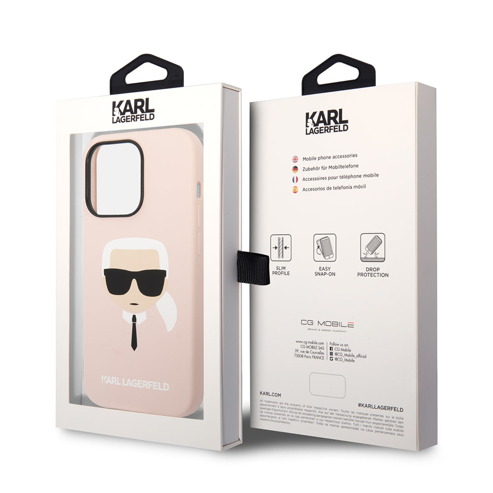Futrola za Apple iPhone 14 Pro Max, Karl Lagerfeld, Silikonska Karl's Head, Roze