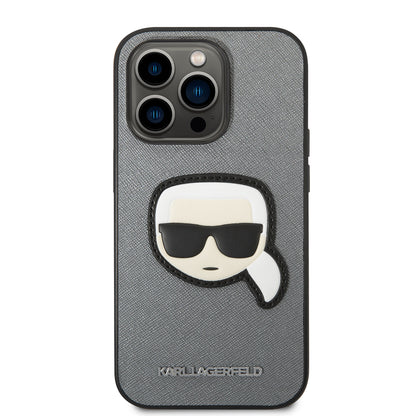 Futrola za Apple iPhone 14 Pro Max, Karl Lagerfeld, Saffiano Karl's Head, Srebrna