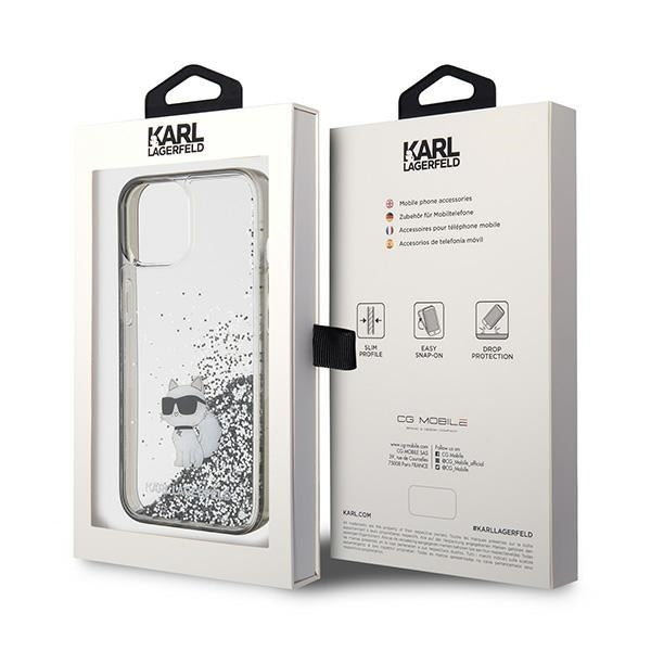 Futrola za Apple iPhone 15 / 14 / 13, Karl Lagerfeld, Liquid Glitter Choupette, Transparentna