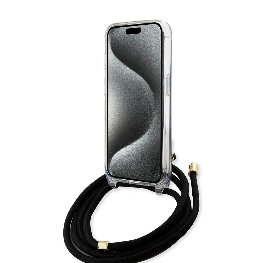 Futrola za Apple iPhone 15, Guess, 4G IML Printed Crossbody, Crna