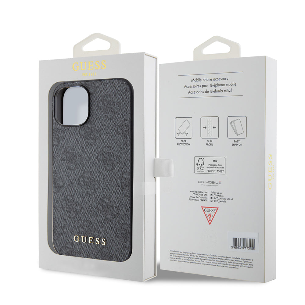 Futrola za Apple iPhone 15, Guess, 4G Metal Gold Logo, Siva