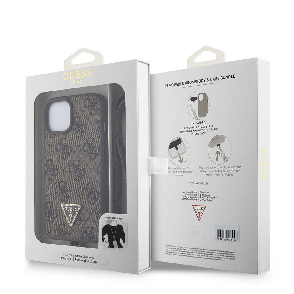 Futrola za Apple iPhone 15, Guess, Crossbody 4G Metal Logo, Braon