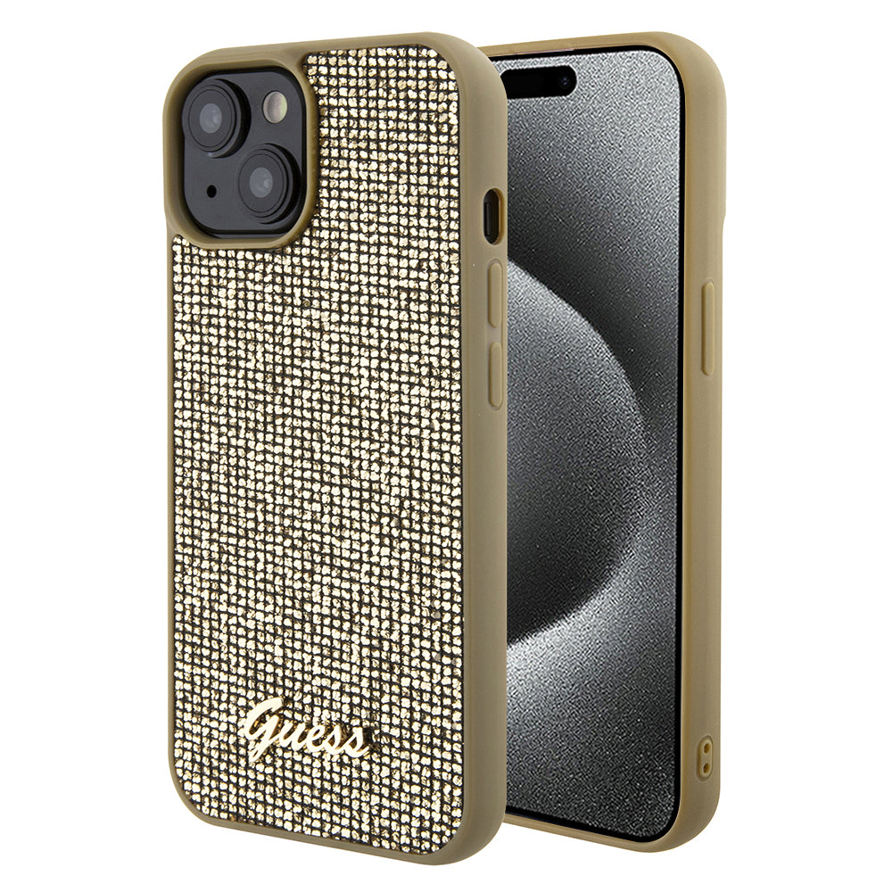 Futrola za Apple iPhone 15, Guess, Disco Metal Script, Zlatna