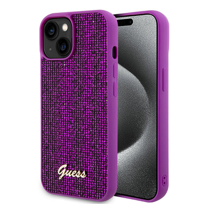 Futrola za Apple iPhone 15, Guess, Disco Metal Script, Fuksija