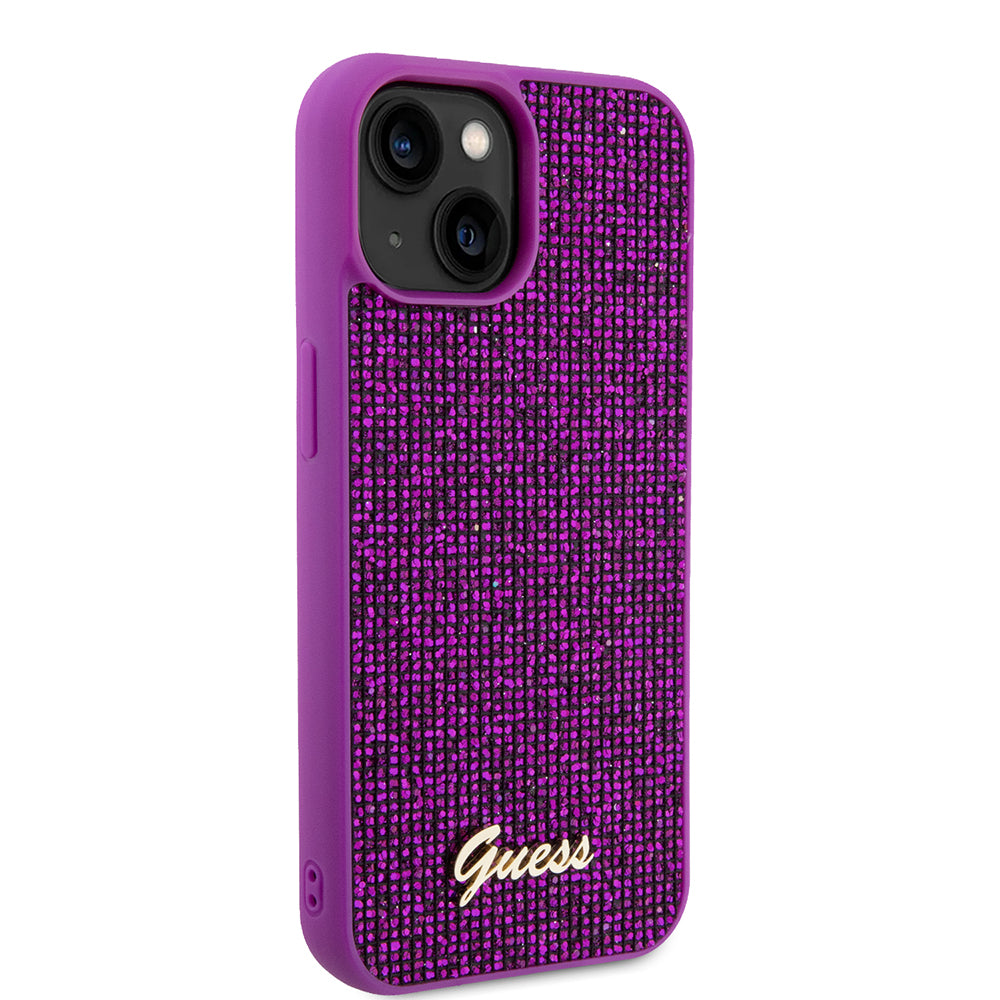 Futrola za Apple iPhone 15, Guess, Disco Metal Script, Fuksija