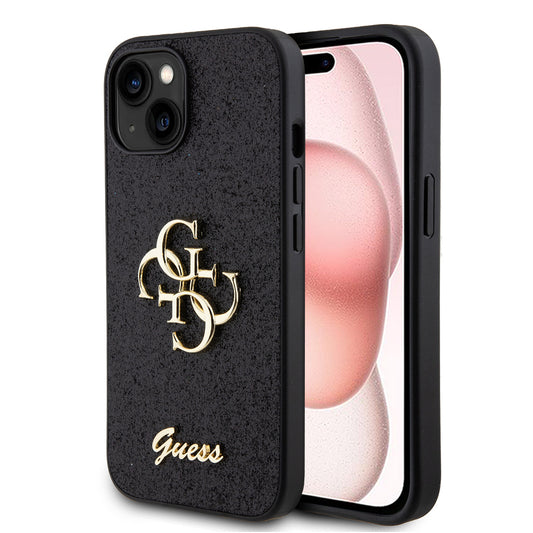 Futrola za Apple iPhone 15, Guess, Glitter Big 4G Script, Crna