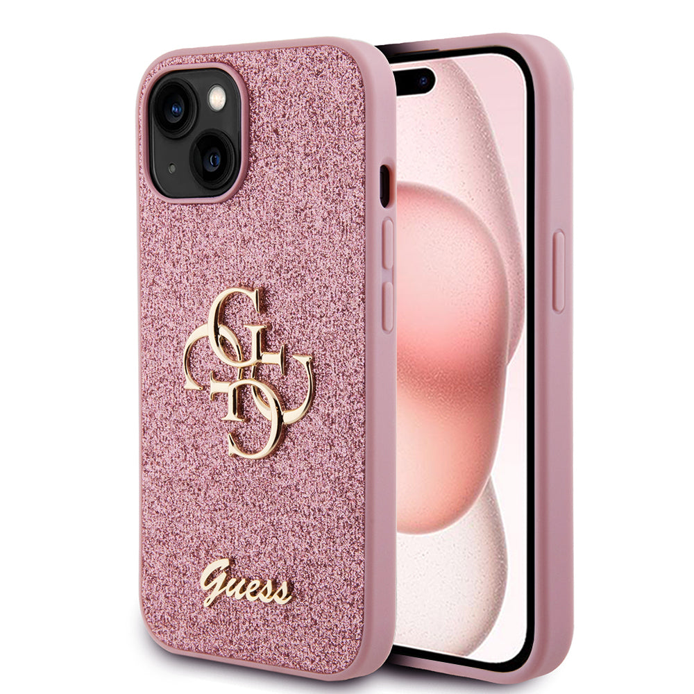 Futrola za Apple iPhone 15, Guess, Glitter Big 4G Script, Roze