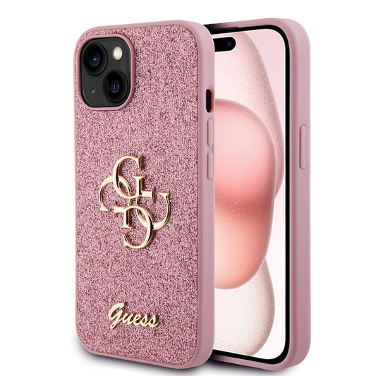 Futrola za Apple iPhone 15, Guess, Glitter Big 4G Script, Roze