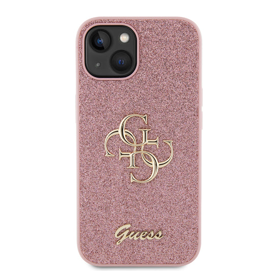 Futrola za Apple iPhone 15, Guess, Glitter Big 4G Script, Roze