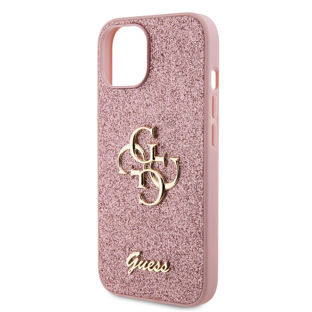 Futrola za Apple iPhone 15, Guess, Glitter Big 4G Script, Roze