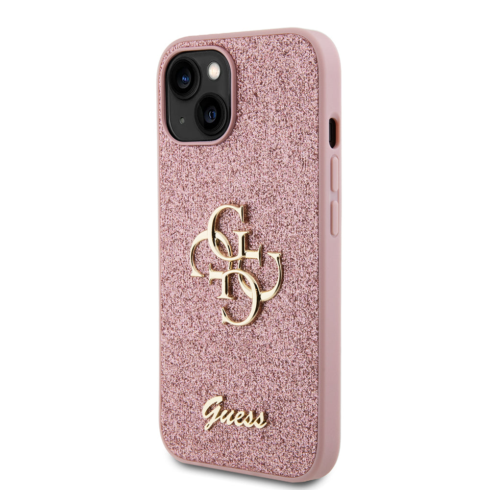 Futrola za Apple iPhone 15, Guess, Glitter Big 4G Script, Roze