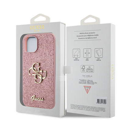 Futrola za Apple iPhone 15, Guess, Glitter Big 4G Script, Roze