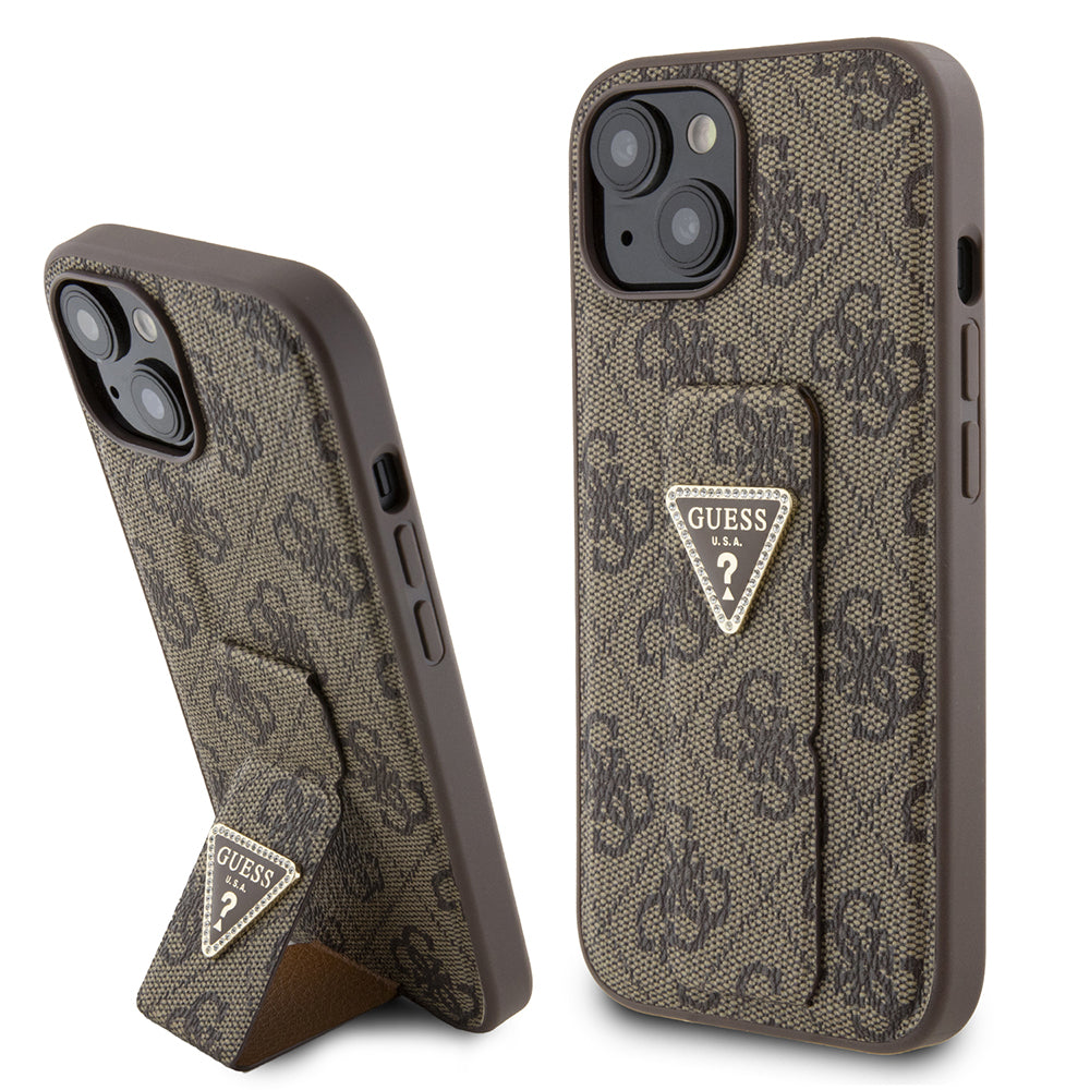 Futrola za Apple iPhone 15, Guess, Grip Stand 4G Triangle Strass, Braon