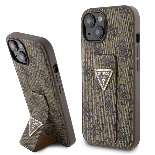 Futrola za Apple iPhone 15, Guess, Grip Stand 4G Triangle Strass, Braon