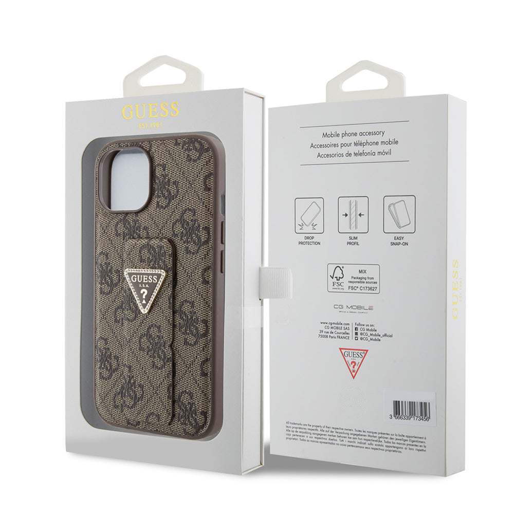 Futrola za Apple iPhone 15, Guess, Grip Stand 4G Triangle Strass, Braon