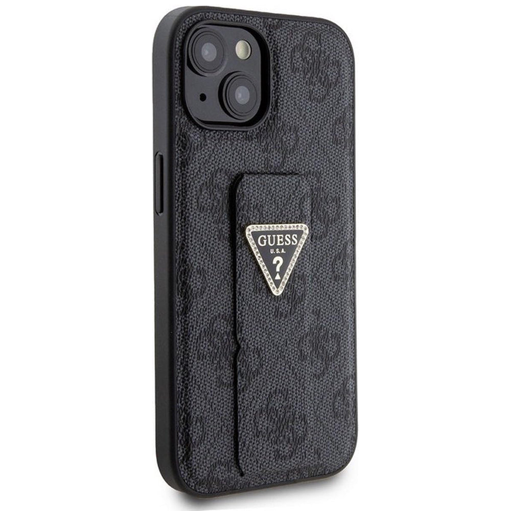 Futrola za Apple iPhone 15, Guess, Grip Stand 4G Triangle Strass, Crna
