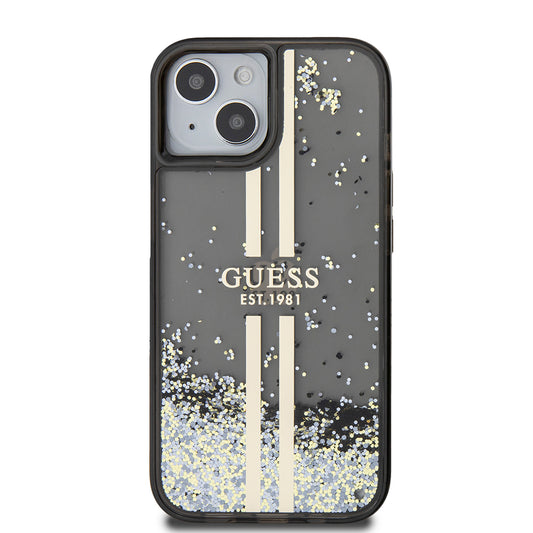 Futrola za Apple iPhone 15, Guess, Liquid Glitter Gold Stripes, Crna