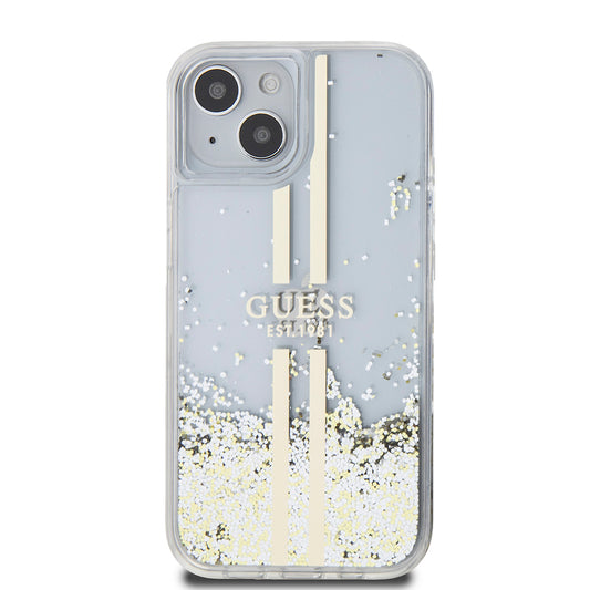 Futrola za Apple iPhone 15, Guess, Liquid Glitter Gold Stripes, Transparentna