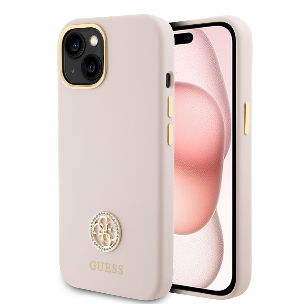 Futrola za Apple iPhone 15, Guess, Logo Strass 4G, Svetlo Roze