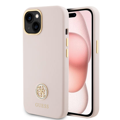 Futrola za Apple iPhone 15, Guess, Logo Strass 4G, Svetlo Roze