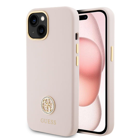 Futrola za Apple iPhone 15, Guess, Logo Strass 4G, Svetlo Roze