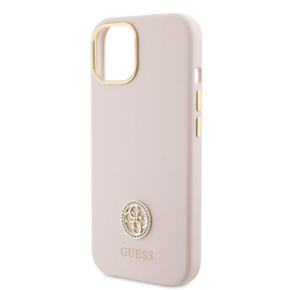 Futrola za Apple iPhone 15, Guess, Logo Strass 4G, Svetlo Roze