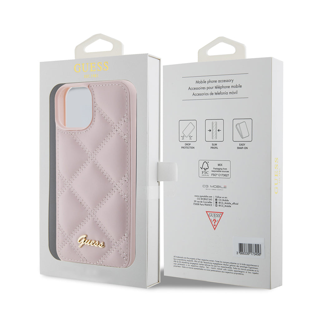 Futrola za Apple iPhone 15, Guess, Quilted Metal Logo, Roze