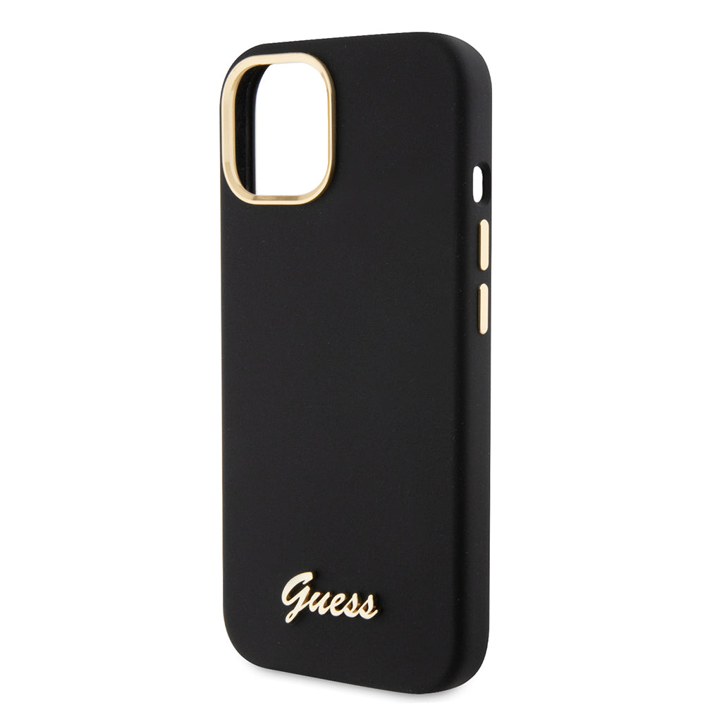 Futrola za Apple iPhone 15, Guess, Script Metal Logo & Frame, Crna