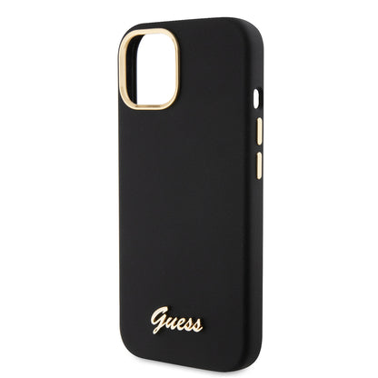 Futrola za Apple iPhone 15, Guess, Script Metal Logo & Frame, Crna