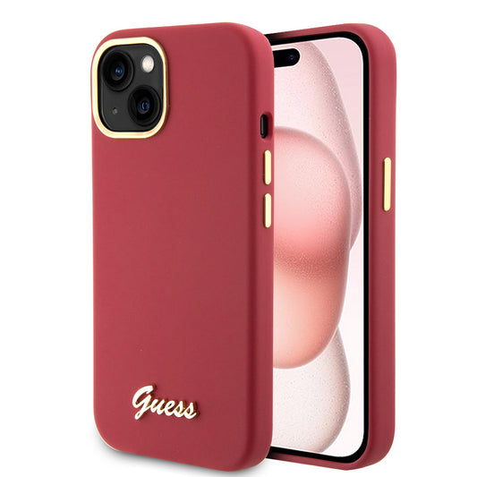 Futrola za Apple iPhone 15, Guess, Script Metal Logo & Frame, Crvena