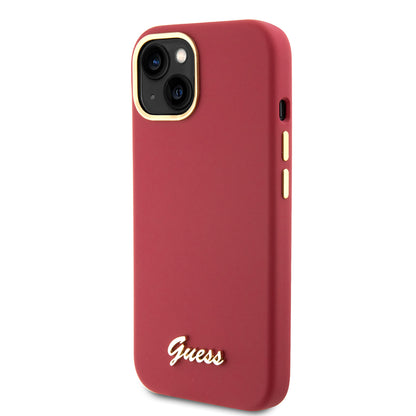 Futrola za Apple iPhone 15, Guess, Script Metal Logo & Frame, Crvena