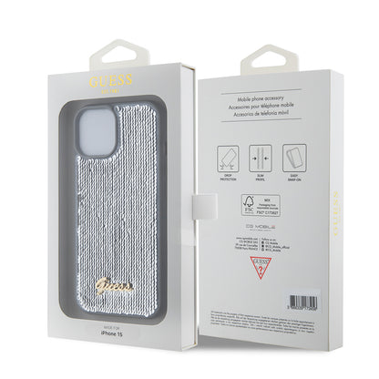 Futrola za Apple iPhone 15, Guess, Sequin Script Metal, Srebrna