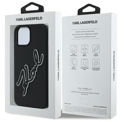 Futrola za Apple iPhone 15, Karl Lagerfeld, 3D Rubber Signature, Crna