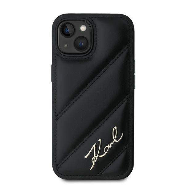 Futrola za Apple iPhone 15, Karl Lagerfeld, Diagonal Quilted Script, Crna